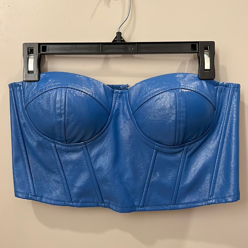 Patent Blue Corset Bustier Top